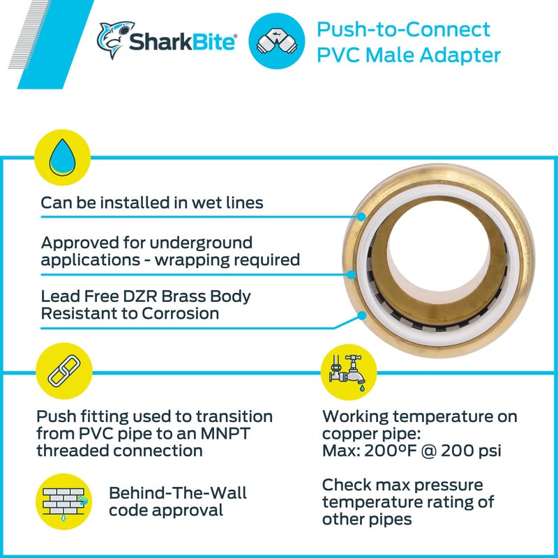 SharkBite 1 Inch PVC x 1 Inch MNPT Adapter, Push to Connect Brass Plumbing Fitting, PEX Pipe, Copper, CPVC, PE-RT, HDPE, UIP140A - Image 4